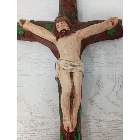 Vintage Ceramic Cross Crucifix Jesus Christ Hand Painted Wall Hanging Religious - Picture 3 of 9